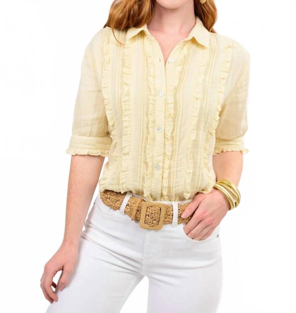 NEW IVY JANE tuxedo gauze shirt in butter yellow